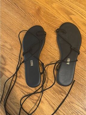 TKEES Jo Black Wrap Leather Sandals